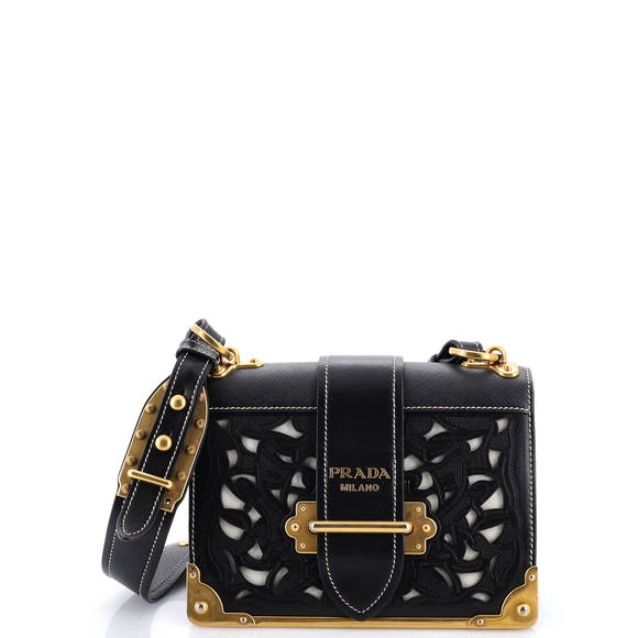 Prada Small Cahier Crossbody Bag Studded Laser Cut Leather - Picture 1 of 7